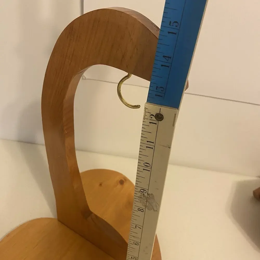 Oak Wood Heart Shaped Decor Base Banana Tree Holder with Hook 15”tall 11” base